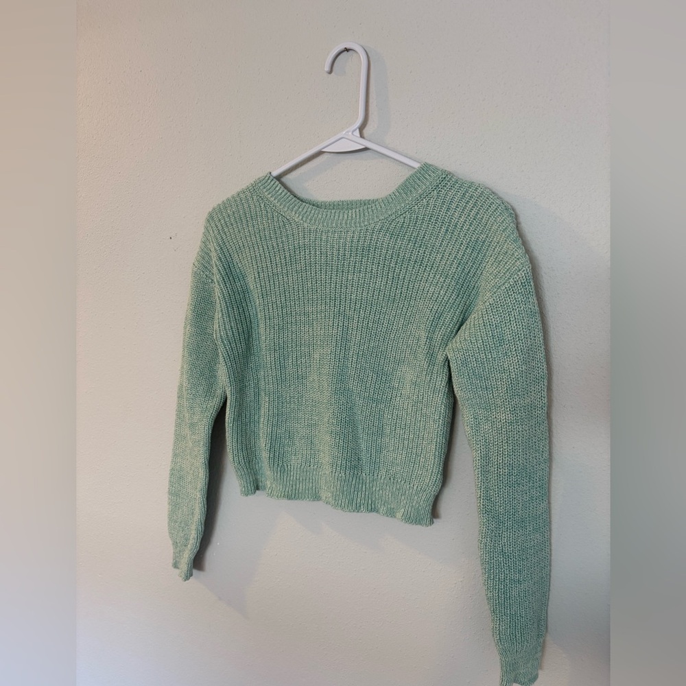 Cat & Jack Green Crew Neck Sweater with Ribbed Knit